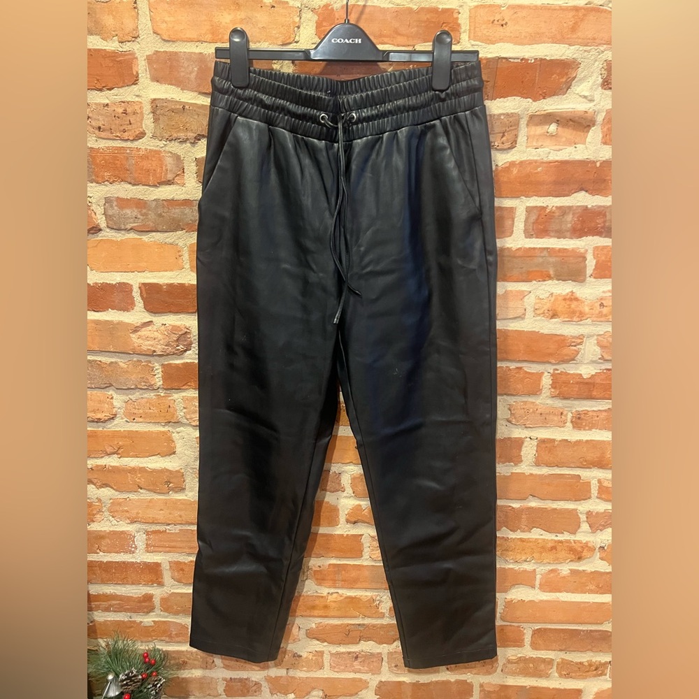 LOFT women’s black vegan leather Joggers medium tall